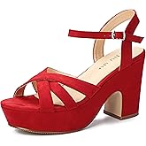Jiu du Women's Platform Heels Sandals Open Toe Wedge Heels Suede Ankle Strap Chunky Heels Wedding Dressy Party Pumps