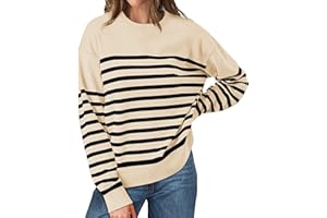 WIHOLL Sweatshirts for Women Crewneck Long Sleeve Striped Tops Lightweight Fashion 2024
