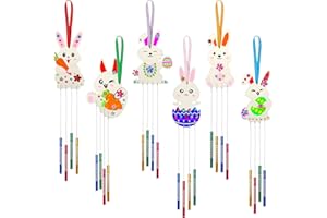 GWAHSA 6 Pack Easter Bunny Wind Chime Kit, Wooden Art Craft Supplies Painting Kit for Kids Easter Crafts Gifts Spring Activities for Boys Girls Ages 4-8 8-12 Party Decorations Hanging Ornaments
