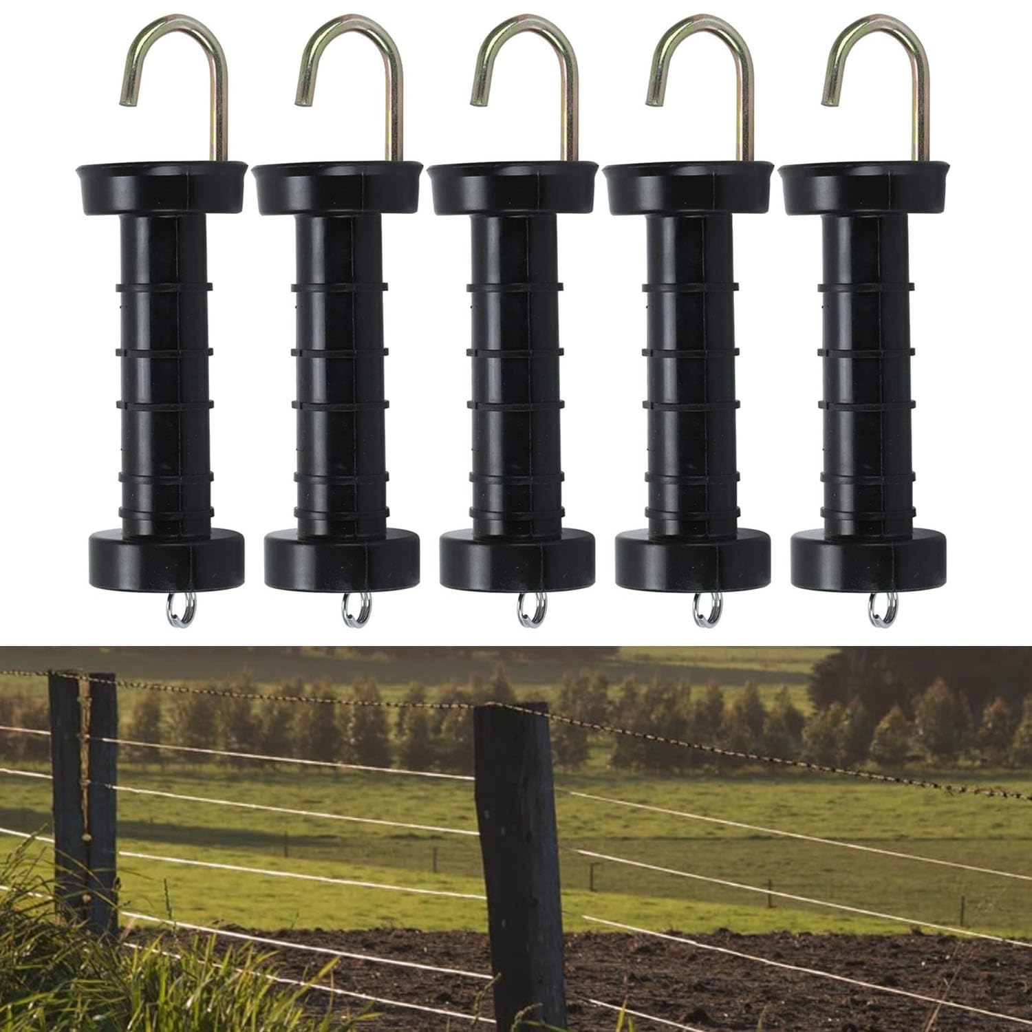ANBOO 5Pcs Electric Fence Gate Handles, Easy to Grip Electric Fencing Insulated Gate Break Handles, Spring Tension Gate Handle for Fencing