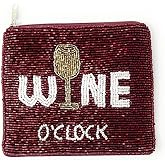 Wine O'Clock Coin Purse Pouch, Beaded Pouch, Birthday Gifts, Small Wallets, Gift Card Pouch, Wine Lover Must Have, Small Pouch