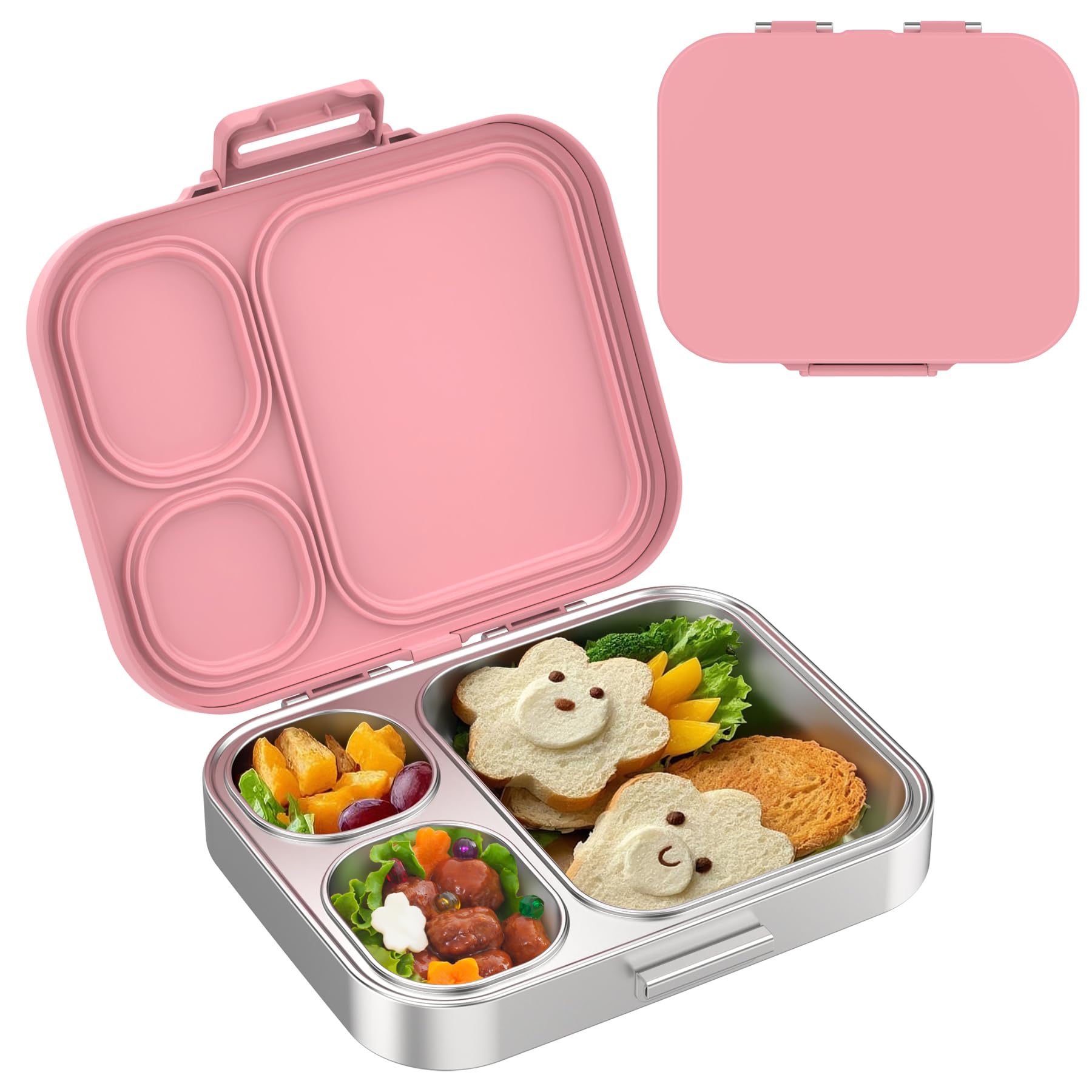Photo 1 of ***Lock clip Broken off *** Stainless Steel Lunch Box, Leak-Proof with free sealing Bento Box 3 Compartments, Metal Lunchbox for Travel & Work, Eco-Friendly Meal Storage Solution Pink