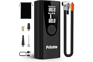 PRILOTTE Tire Inflator Portable Air Compressor-Upgrade 20000 mAh Air Pump for Car -150 PSI Electric Tire Inflation-Cordless Tire Pump with Pressure Gauge Emergency Light for Motor, Bike, Ball (P005-Black)