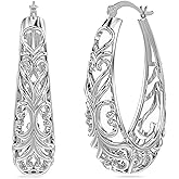 LeCalla 925 Sterling Silver Hoop Earrings | Women's Filigree Hoop Earrings | Openwork Mesh Filigree Cut Earring | Lightweight & Hypoallergenic Vintage Hoop Earrings for Women