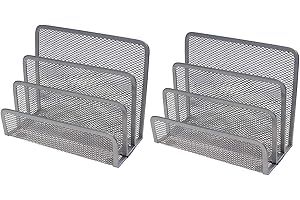 VANRA 2 Small Letter Sorters Desktop File Holder Organizer Metal Mesh with 3 Vertical Upright Compartments (2 Silver)
