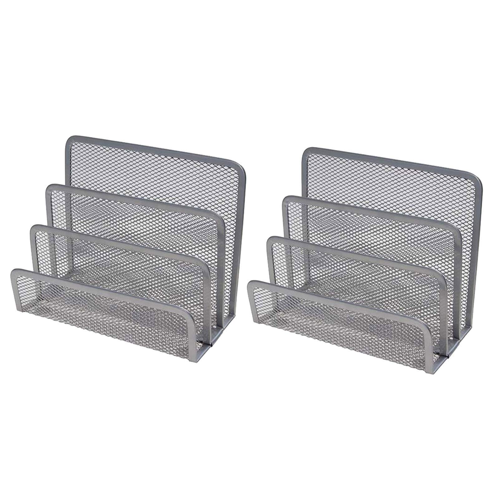 VANRA Small Letter Sorter Pack of 2 Desktop File Organizer Metal Mesh Paper Stacking Sorter Holder 3 Slots (2 Silver)
