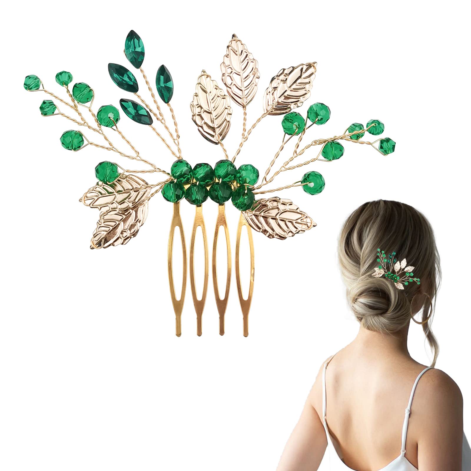 Green Hair Accessories, Bride Wedding Hair Comb Leaf Crystal Bridal Hair Piece Crystal Side Comb Hair Accessories for Women and Girls