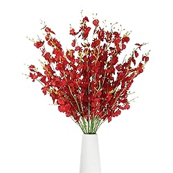 WELMATCH Red Artificial Orchids Faux Flowers - 10