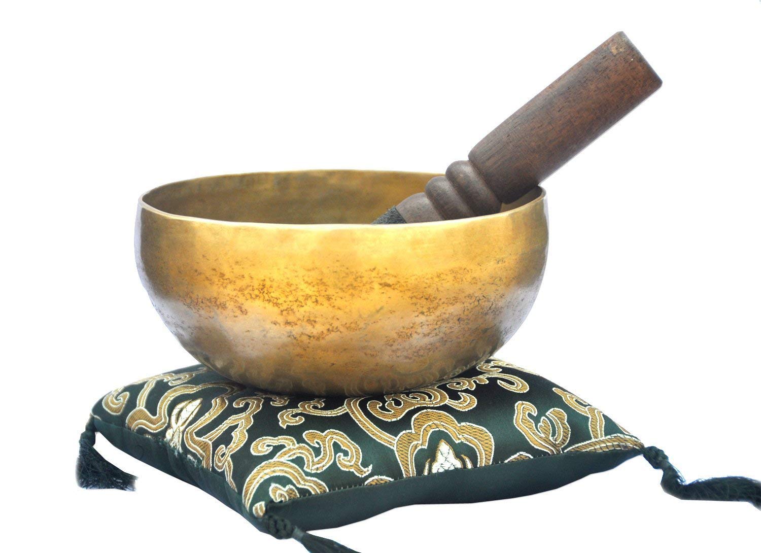 Ajuny Tibetan Buddhist Golden Singing Bowl Sound Healing Bell Meditation Sound for Relaxation and Meditation Accessories - Stick and Cushion Included 6 Inch