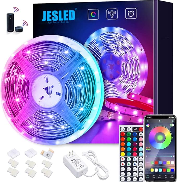 JESLED Smart LED Light Strip Works with Alexa, 16.4ft Wireless WiFi LED