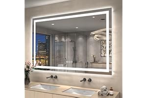 ODDSAN 55x36 Large LED Mirror for Bathroom, Lighted Vanity Mirror for Wall, Dimmable, Anti-Fog, Shatter-Proof, ETL Listed (Front Lights + Backlit)