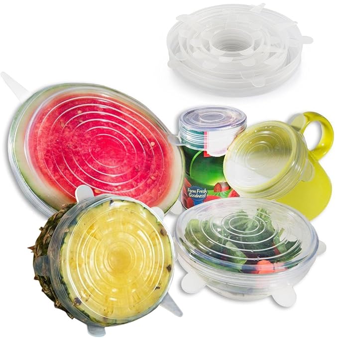Anpro 7 Stück Silikondeckel Dehnbare Frischhalte Deckel Verschiedenen Größen Silikon Deckel Set für Gemüse, Becher, Töpfe, Ta