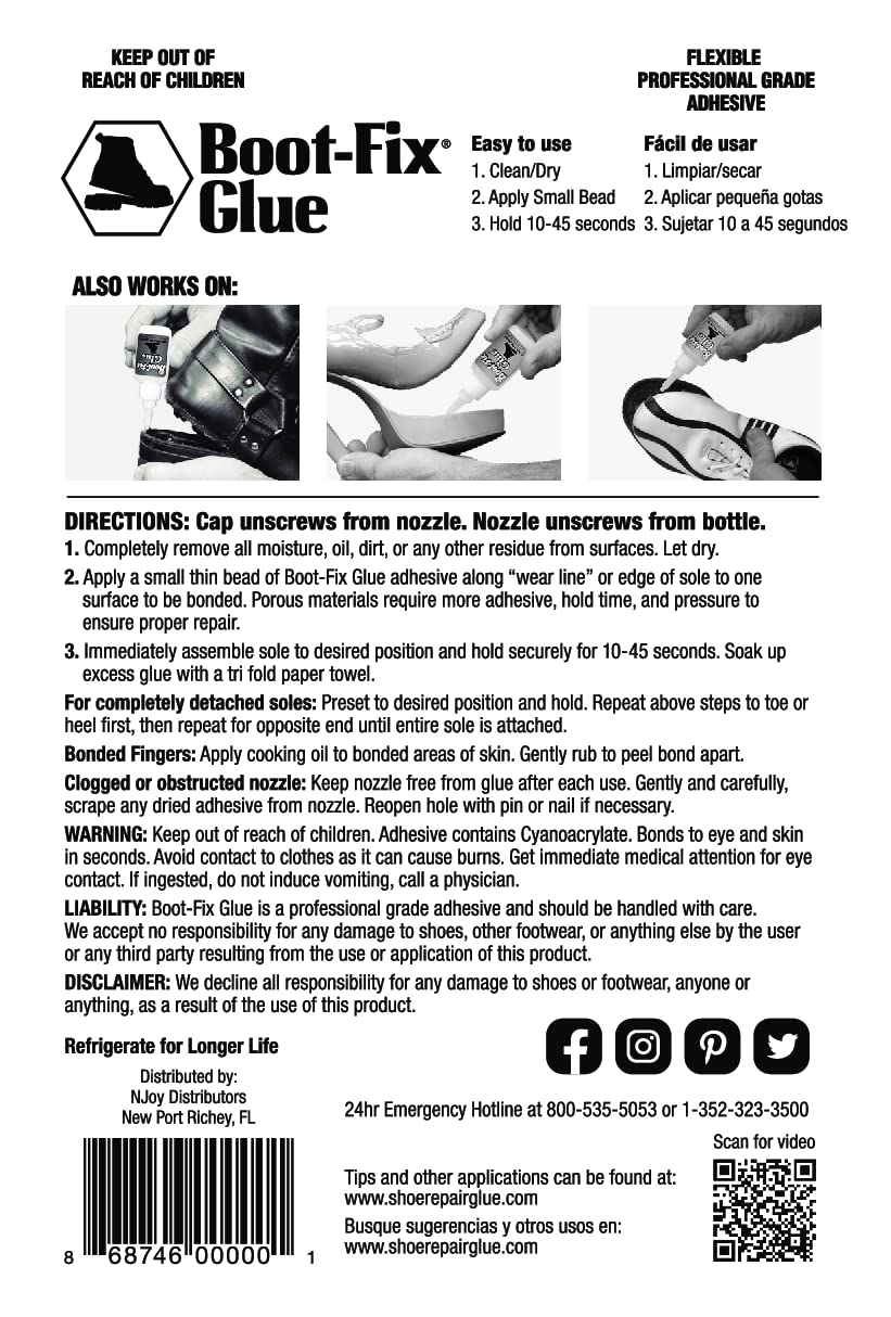 Boot-Fix Shoe Glue – Professional Grade Shoe Repair Adhesive for Boots, Shoes, & More – Instant Bond, Clear Drying, Flexible, & Durable – Perfect for Leather, Rubber, & All Footwear (20g Tube)