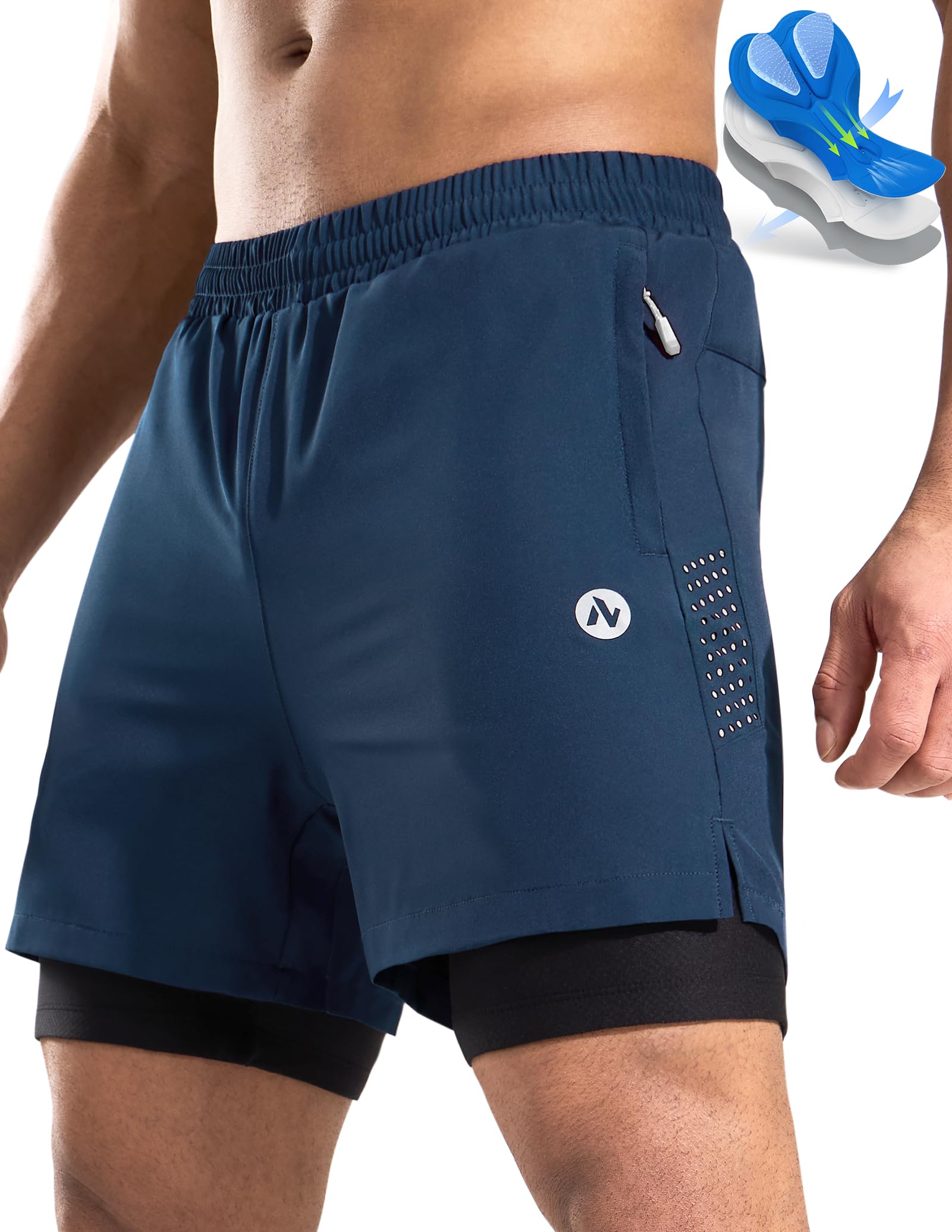 Nepest Mountainbike Hose Herren Kurz MTB Shorts Gel Bike Shorts Herren Tasche Radlerhose Fahrradhose Weltraum Blau,L
