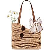 Peicees Crochet Beach Bag Purse, Boho Woven Tote with Leak-Proof Lining For Summer Vacation Travel Casual Shoulder Bag Soft