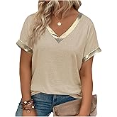 SOLY HUX Women's Plus Size Metallic T Shirt V Neck Short Sleeve Tee Casual Summer Tops