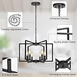 Black Farmhouse Chandelier, 6 Light Geometric