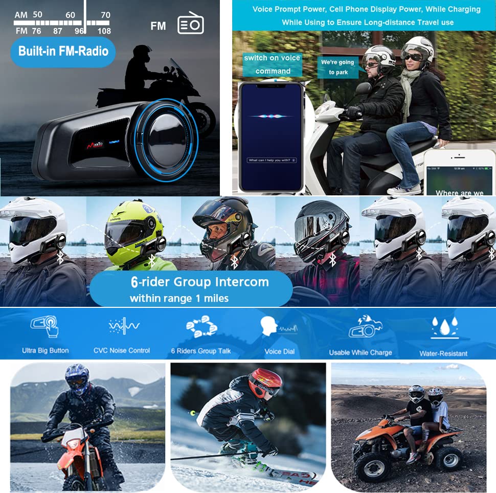 QSPORTPEAK Motorcycle Helmet Bluetooth Headset Communication