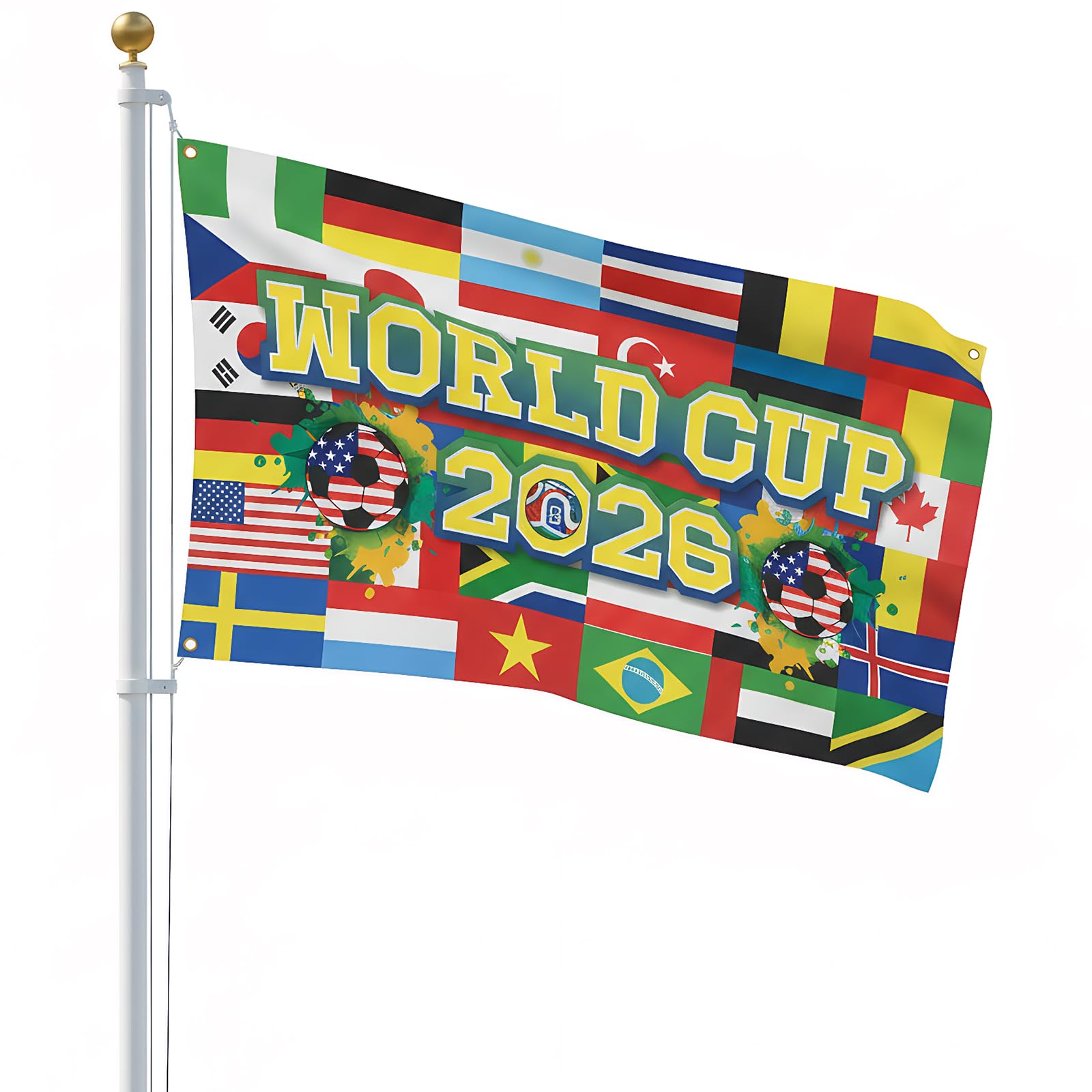 World Cup Football 2026 Flag, 180x110cm World Cup 2026 Merchandise Flag For Living Room Decoration Family Watching Football Fans Gift
