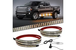 HLauto HL070 2PCS 70inch Emergency Strobe Light Strips: 1,296 LEDs Running Board Safety Warning Flashing Light Amber White Flexible Hazard Light Bar for Pickup Trucks Construction Vehicles