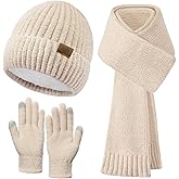 Pleneal Winter Hat Gloves Scarf Set for Women Men Warm Lining Beanie Hats Touchscreen Gloves Thick Soft Scarf