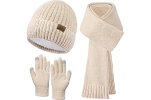 Pleneal Winter Hat Gloves Scarf Set for Women Men Warm Lining Beanie Hats Touchscreen Gloves Thick Soft Scarf