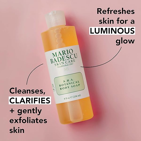 MARIO BADESCU AHA BOTANICAL BODY WASH MOISTURIZING, CLARIFYING AND GENTLE EXFOLIATING BODY WASH FOR BRIGHTER, SOFTER AND SMOOTHER SKIN | SOAP INFUSED WITH GLYCOLIC ACID & FRUIT ENZYMES | 16 FL OZ