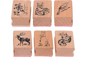 PACKOVE 6pcs Vintage Wood Stamps Set with Animal and Plant Designs for DIY Scrapbooking, Diary, Assorted style