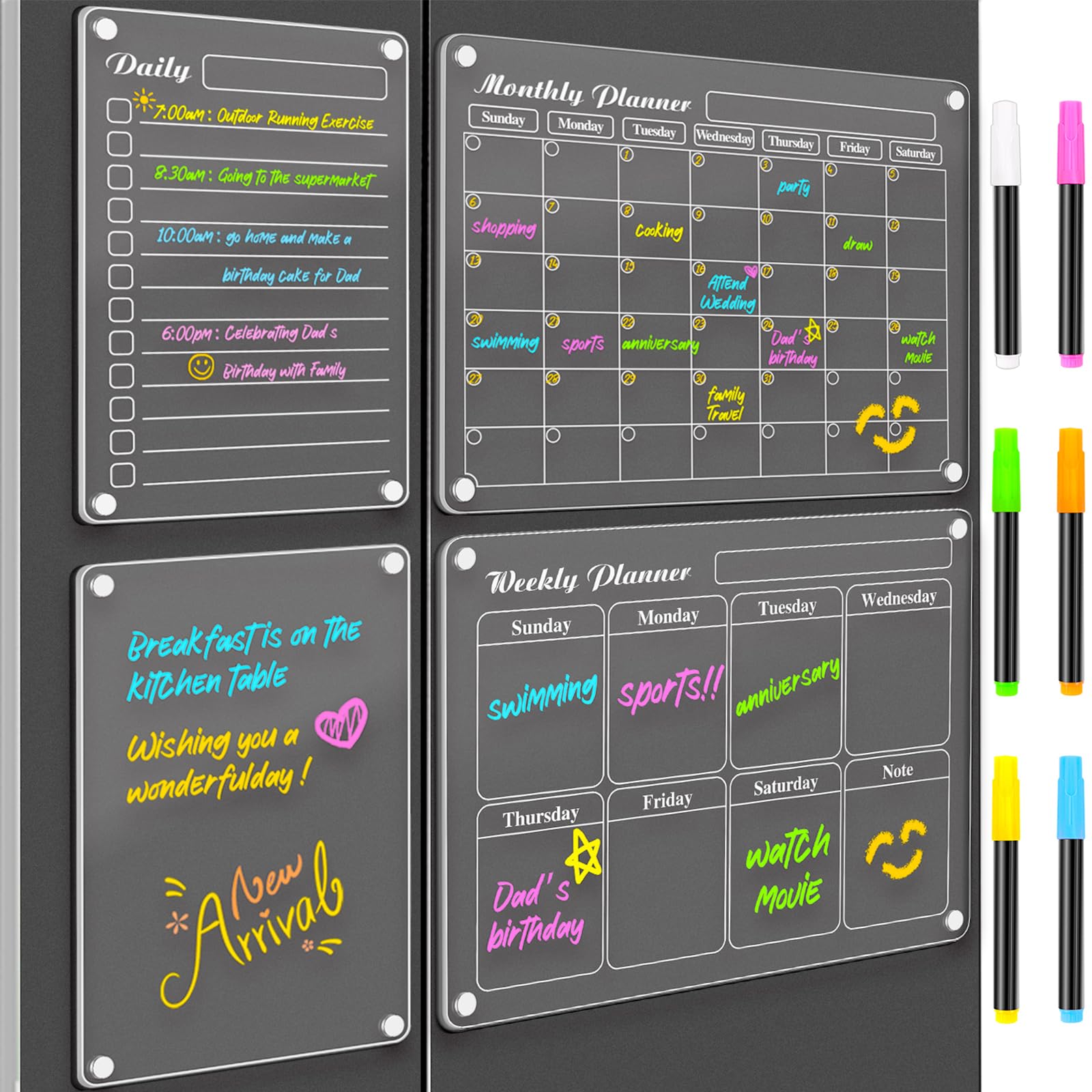 DIYMAG Magnetic Calendar, Fridge Magnets for Whiteboard 4 PCS Dry Erase