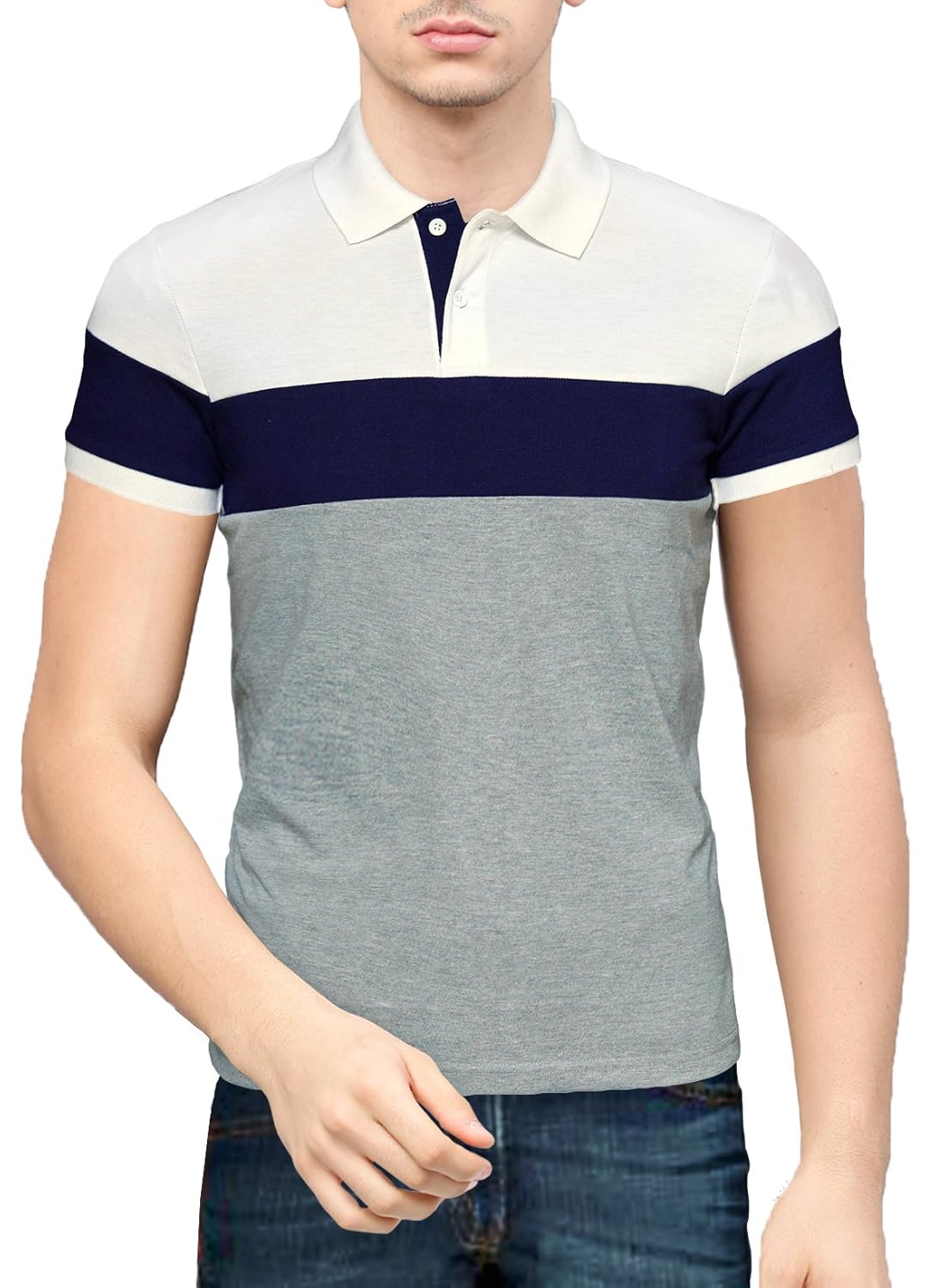 seven rocks men's white,black, grey polo neck t-shirt(t48hs)