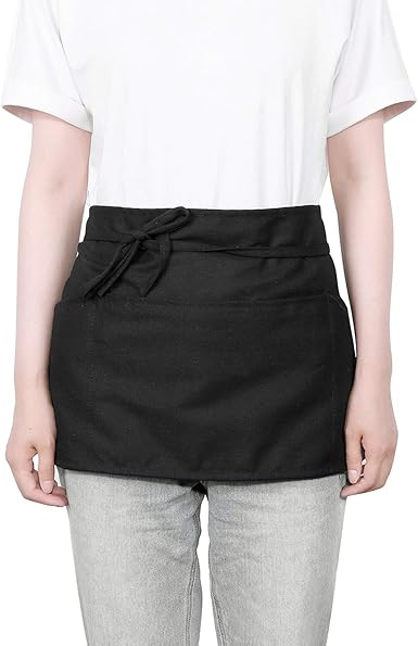 Amazon Com Waist Apron With 3 Pockets Waitress Server Short Half Apron Waiter Uniform Apron Clothing