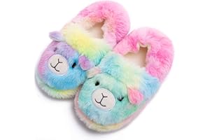 eccbox Toddler Boys Girls Cute Slippers Unicorn Fluffy Fuzzy Winter Warm Slippers Cartoon Animal Plush Indoor House Slip-on Shoes