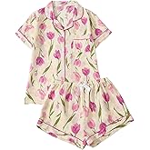 SOLY HUX Women's Floral Print Pajama Set Short Sleeve Sleepwear Button Down Shirt and Shorts Sets Loungewear