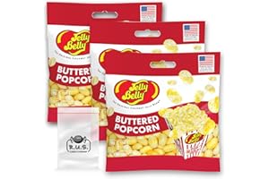 Jelly Belly Buttered Popcorn Jelly Beans- 3 Pack - 3.5 oz each, Gourmet Jelly Beans - Poppin' Perfection! this Snacking- comes with with 1 R.U.S. Candy Company pocket size travel bag (Buttered Popcorn)