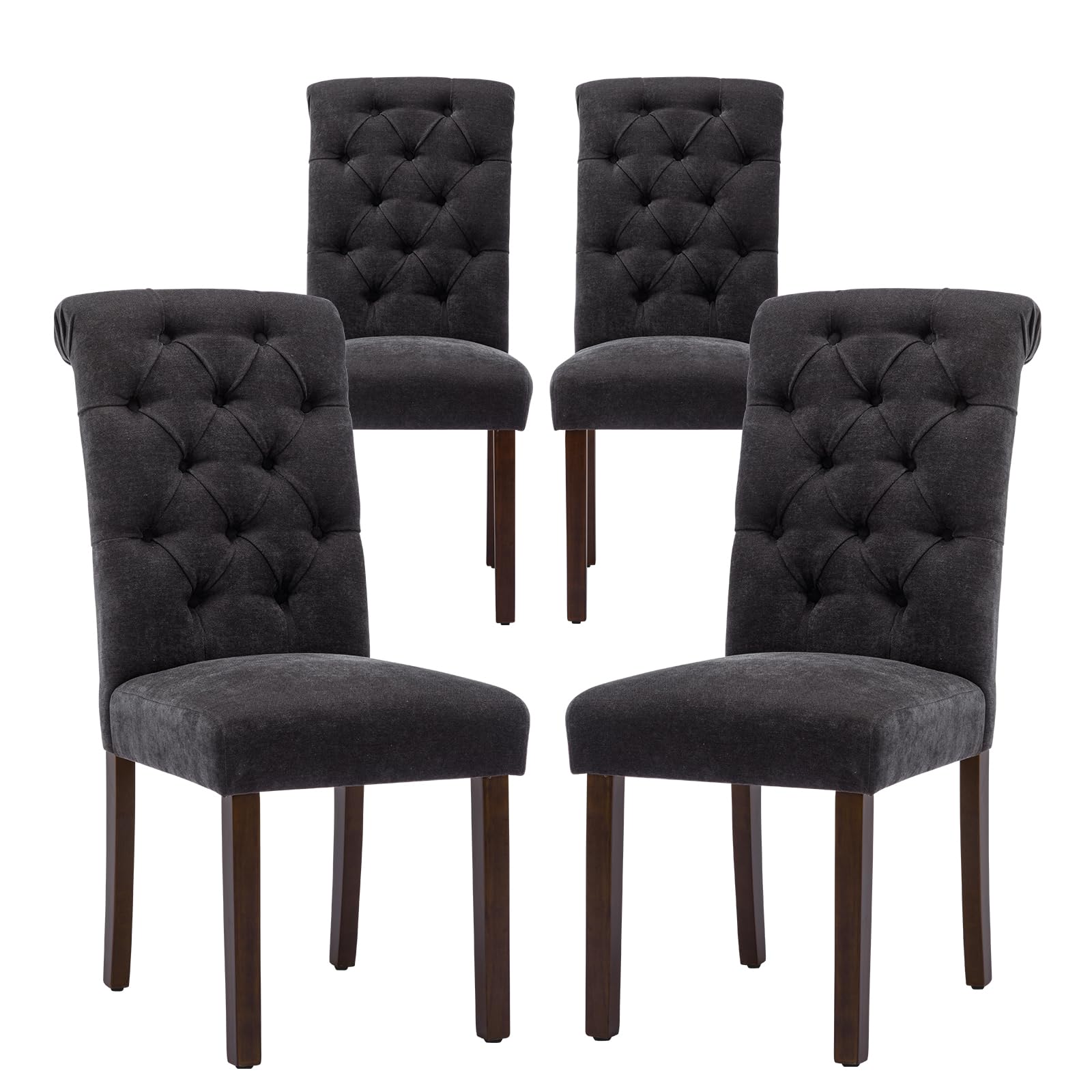 Photo 1 of ***SET OF 2 ONLY ***COLAMY Button Tufted Dining Chairs Set of 2, Parsons Upholstered Fabric Dining Room Chairs Kitchen Chairs with Wood Legs and Padded Seat, Black  ***(BOX RIPPED/TORN)*** 