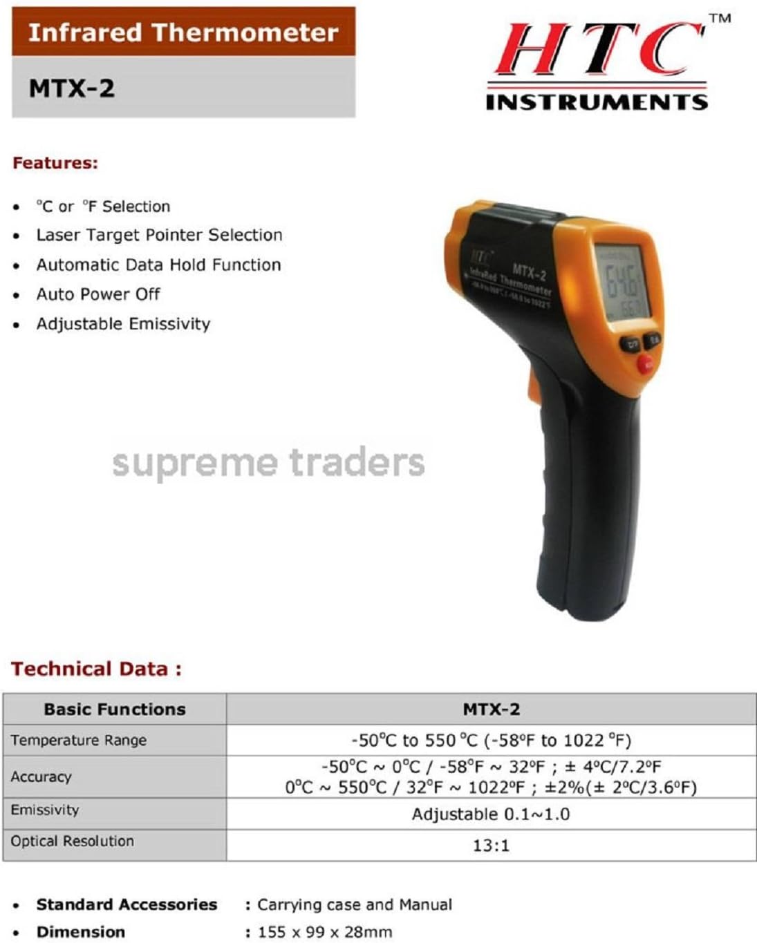 Htc Instrument Mtx-2 Digital Non - Contact Ir Infrared Thermometer Temperature Gun - Pack Of 3