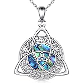 AINFQY Celtic Knot Necklace 925 Sterling Silver Irish Necklace Abalone Pendant Necklace for Women Trinity Celtic Abalone Jewelry for Women Men
