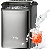 Inoviva Nugget Ice Maker Countertop, 40lbs/24H Soft Chewable Pellet Ice Machine with Self-Cleaning, Sonic Ice Maker for Home Kitchen, Office - Black Stainless