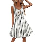 SAUKOLE Women's Summer Dresses Casual Sleeveless Heart Cutout Swing Dress Trendy High Waist Scoop Neck Sundress