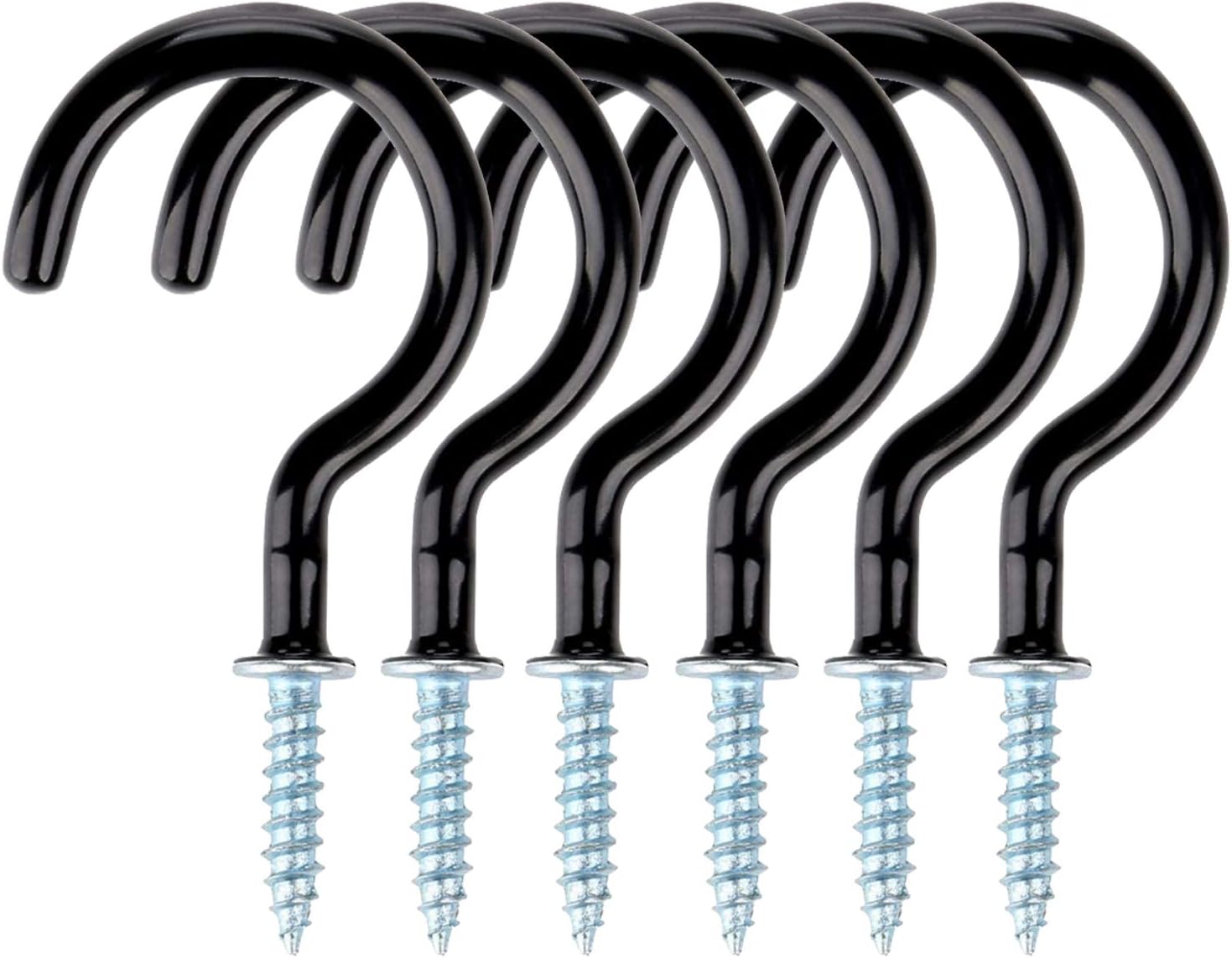 16pcs 2.8inch Black Cup Hooks Screwin Plastic Coated Ceiling Hooks and Bottom Hooks BigaMart