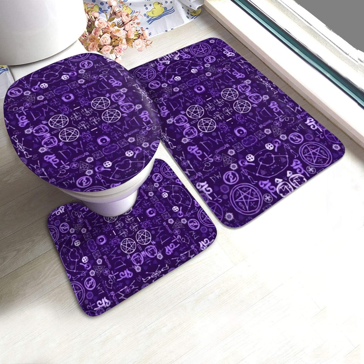 Amazon Com Supernatural Symbols Two Bathroom Rug Mats Set 3 Piece Anti Skid Pads Bath Mat Contour Toilet Lid Cover Bathroom Antiskid Pad Home Kitchen