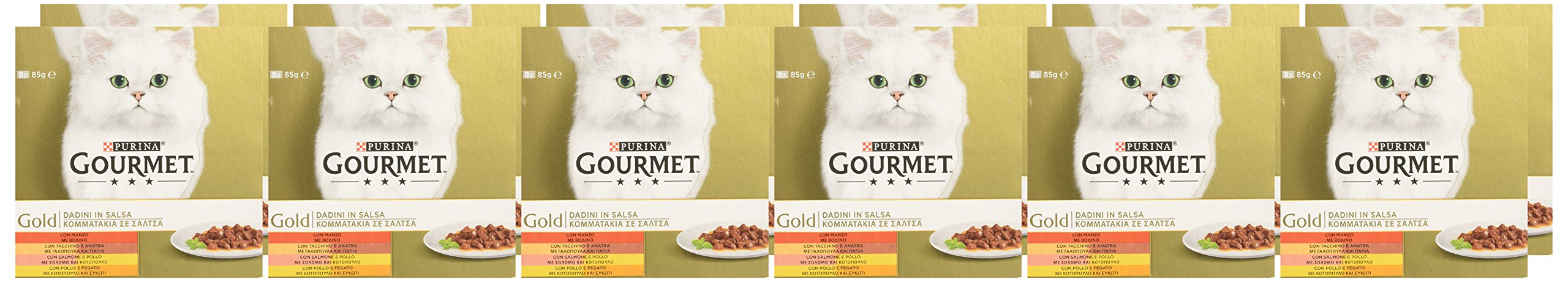 Purina Gourmet Gold Dice in Wet Sauce Cat with Beef, Turkey and Duck, Salmon and Chicken, Liver and Chicken, 96 x 85g Cans