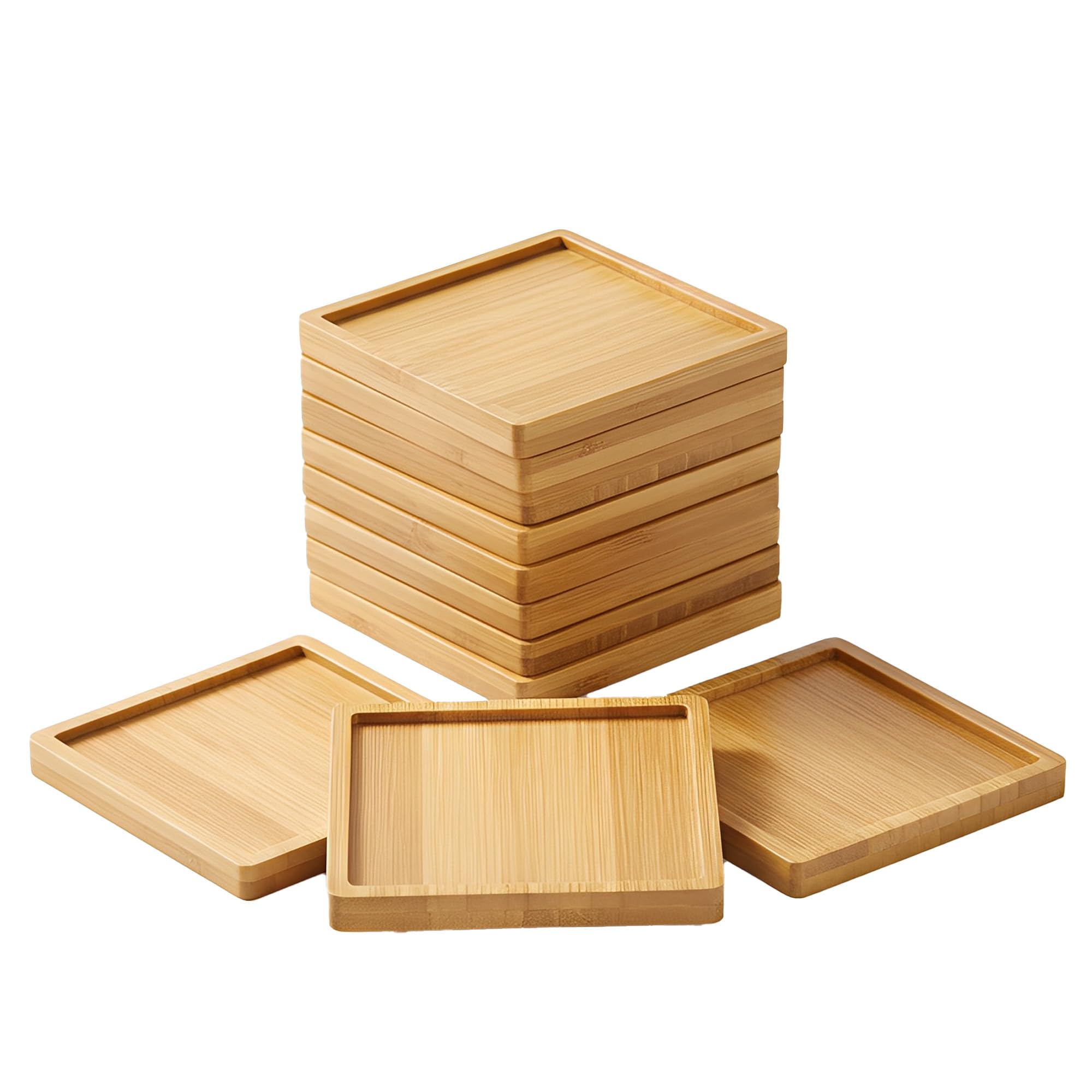 View 1 of **4 ONLY**Bamboo Coasters Blank Mats for Crafts — DIY Mosaic Tile Base, Small Indoor Plant Coasters, Reusable Eco-Friendly Design (10 Pcs Square)