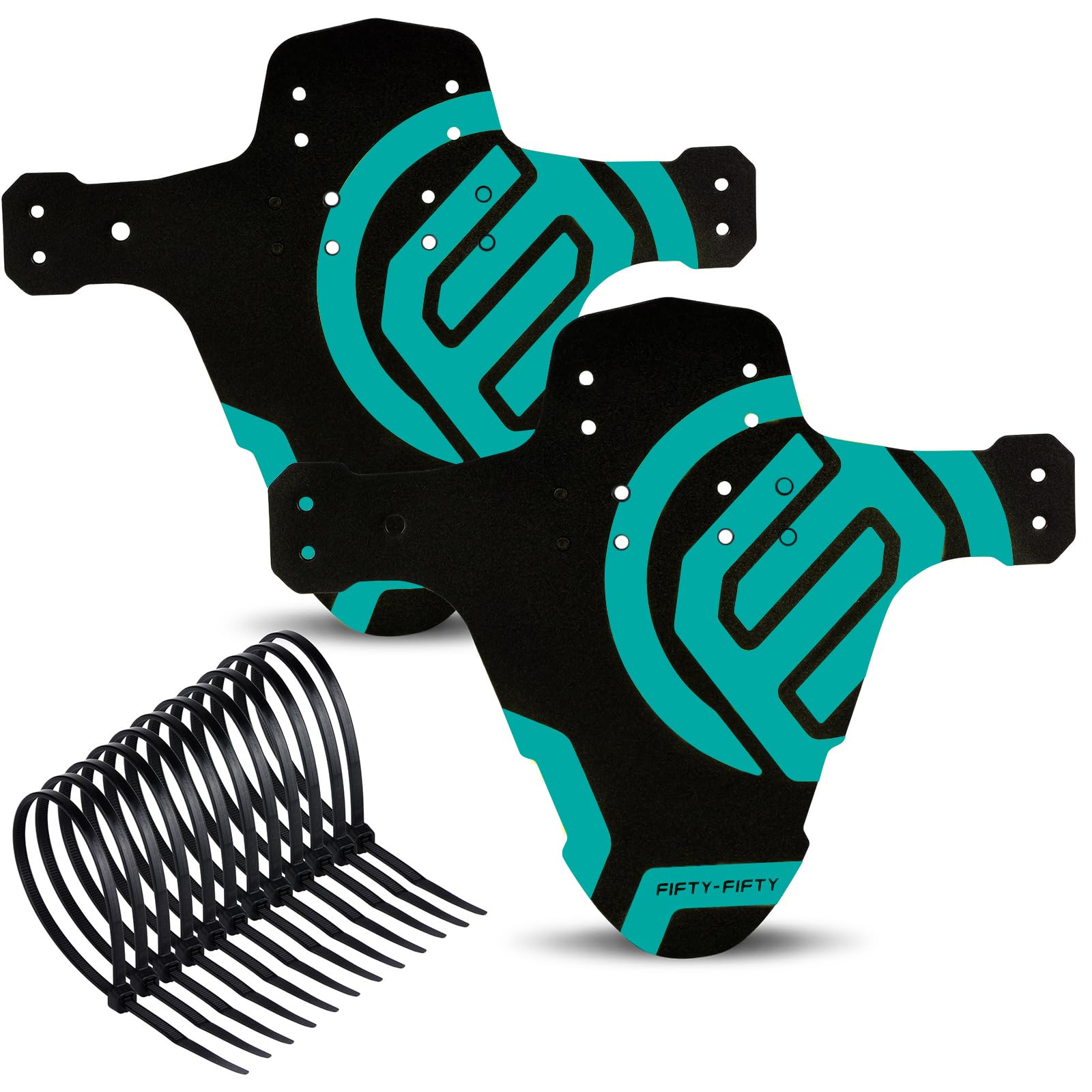 FIFTY-FIFTY 2-Pack Mountain Bike Fender, MTB Mudguard, Front and Rear Compatible Bicycle Mudguard, Fits 26", 27.5", 29", Plus Size and Fat Bike Wheel Sizes (Turquoise)