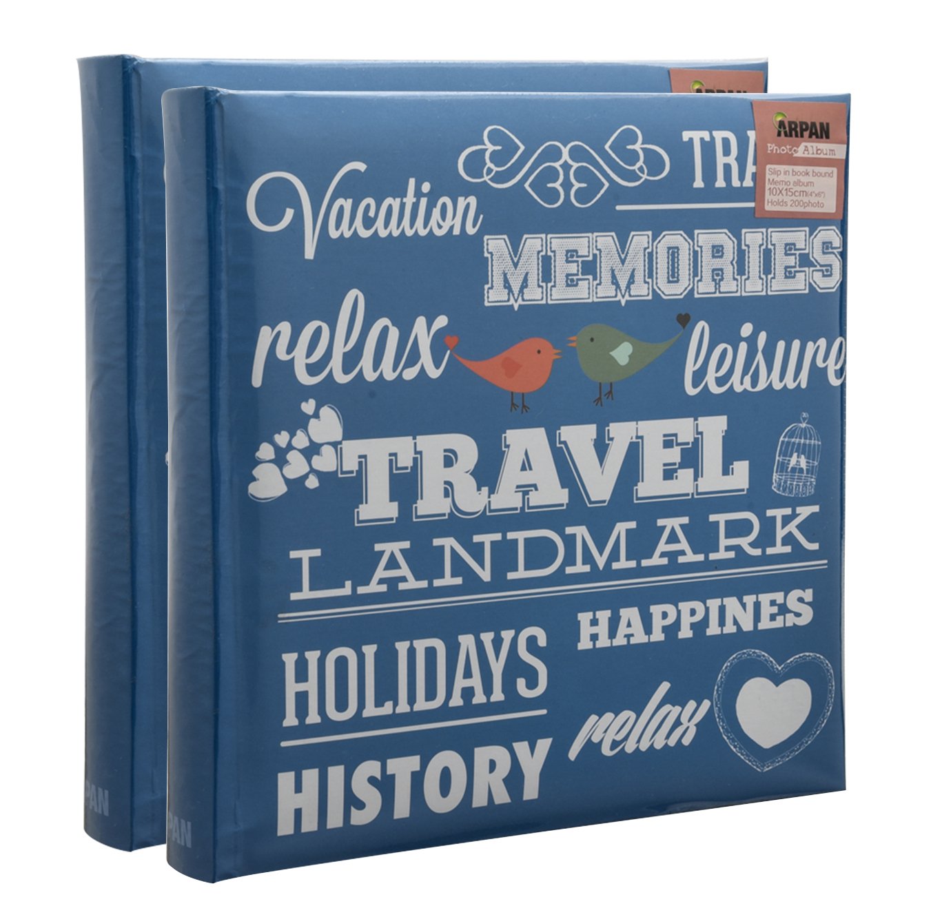 Arpan 2 x Photo Album 200 6 X 4'' / 15 x 10 cm Photos Slip in Picture Album CD/DVD Pocket Memo Writing Area - Gifting Album (Slogan Art Blue)