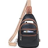 Leresas Sling Bag for Women Crossbody Fanny Pack Belt Bag Sling Purse Vegan Leather Trendy Travel Anti Theft Brown/Black