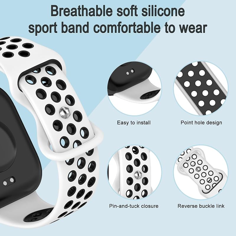Silikon Armband für Xiaomi Smart Band 10 Pro/9 Pro/8 Pro, Uhrarmband Weich Atmungsaktiv Sport Ersatzarmband für Xiaomi Redmi Watch 6/5/4 - Sternenlicht Orange + Schwarz Weiß — Foto 3 von 7