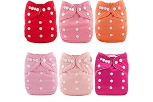 ALVABABY 6 Pack with 12 Inserts Baby Cloth Diapers, One Size Adjustable Washable Reusable Diaper for Baby Girls and Boys 6BMN
