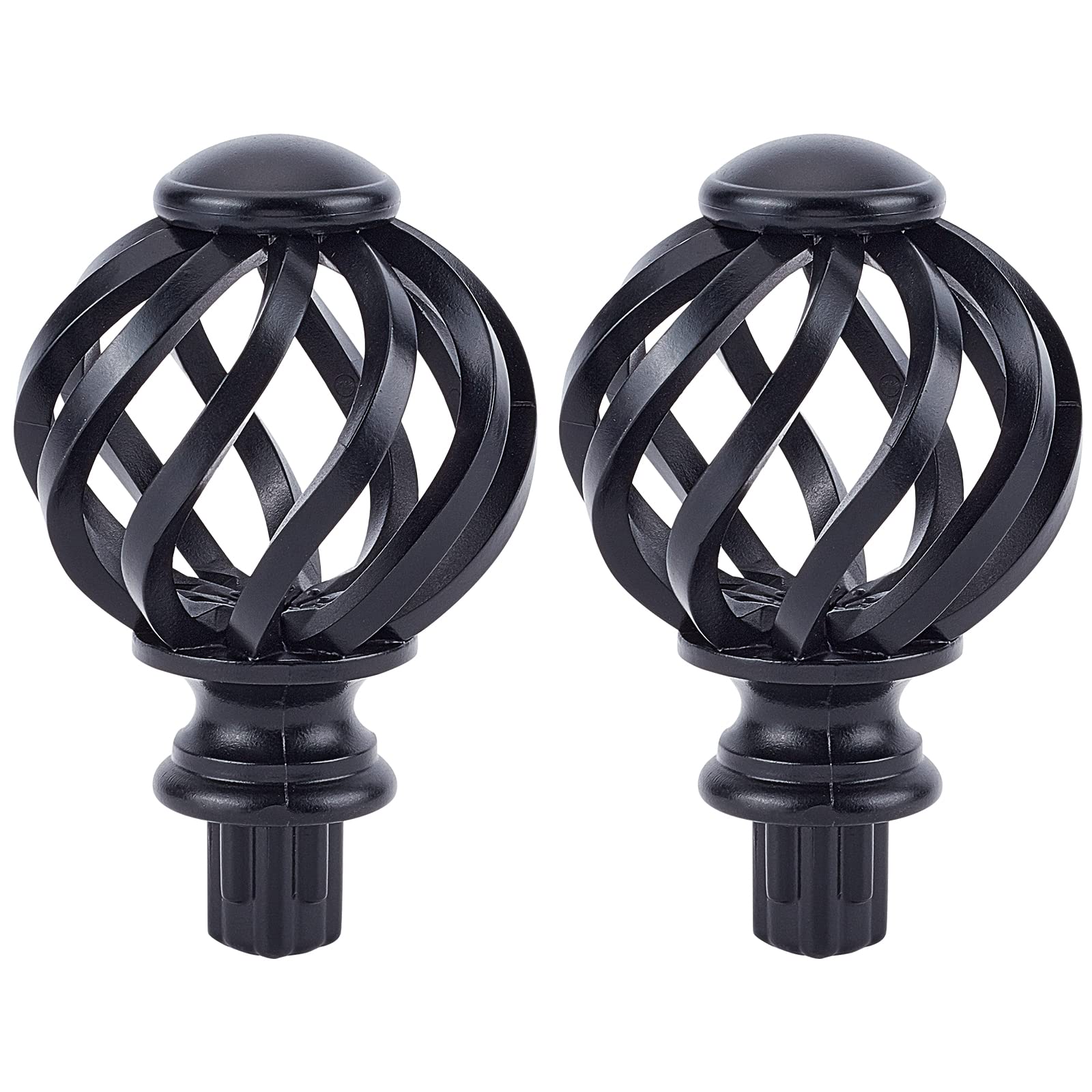 GORGECRAFT 2PCS Round Curtain Rod Finials Drapery Pole Ball End Black Cage Replacement Decorative End Head Caps for Home Office 1/2 Inch Curtain Rod