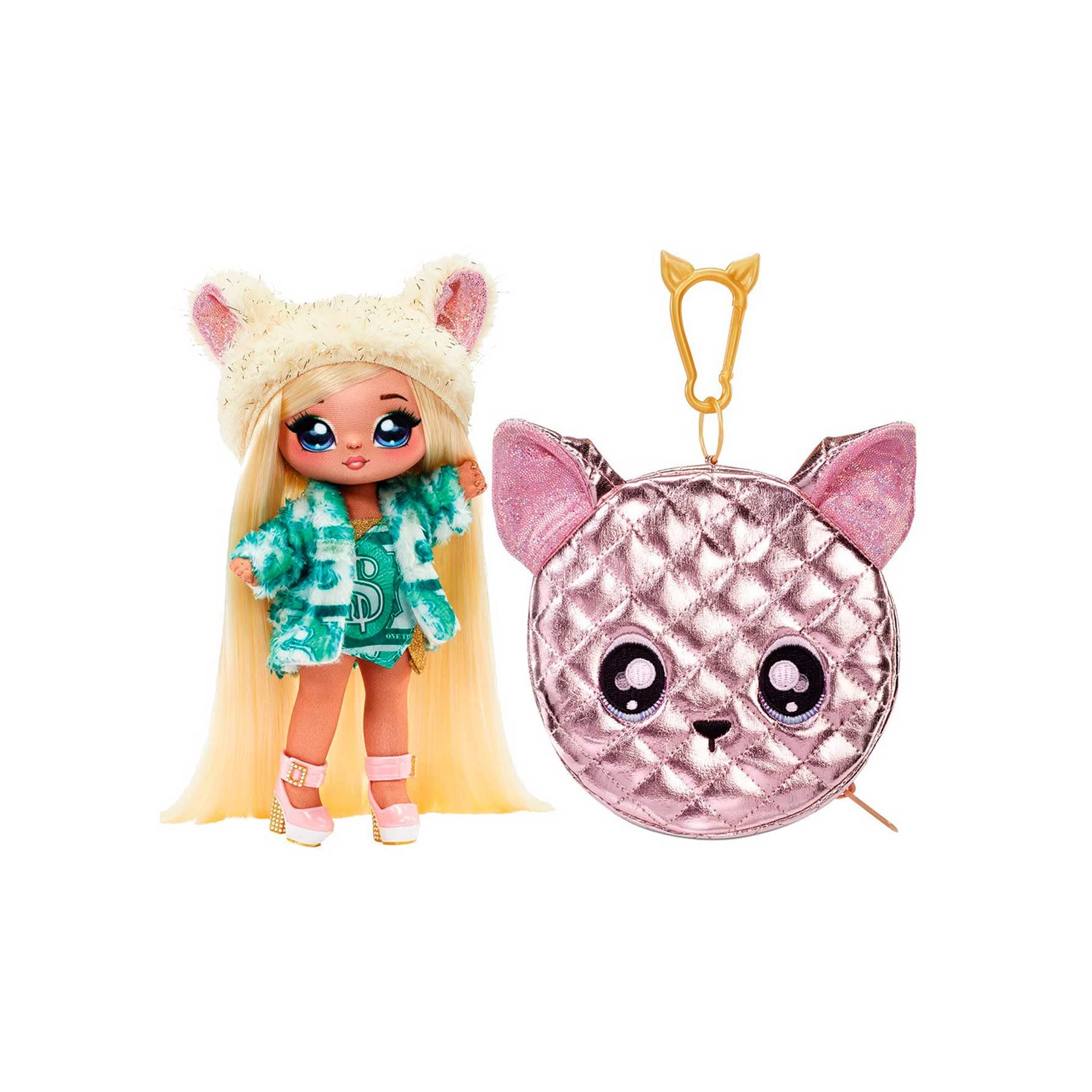 Na Na Na Surprise 2-in-1 Fashion Doll & Metallic Purse Glam Series - Collectable - Blonde Doll in Green Dress & Dog Ear Hat with Chihuahua Purse - Victoria Grand